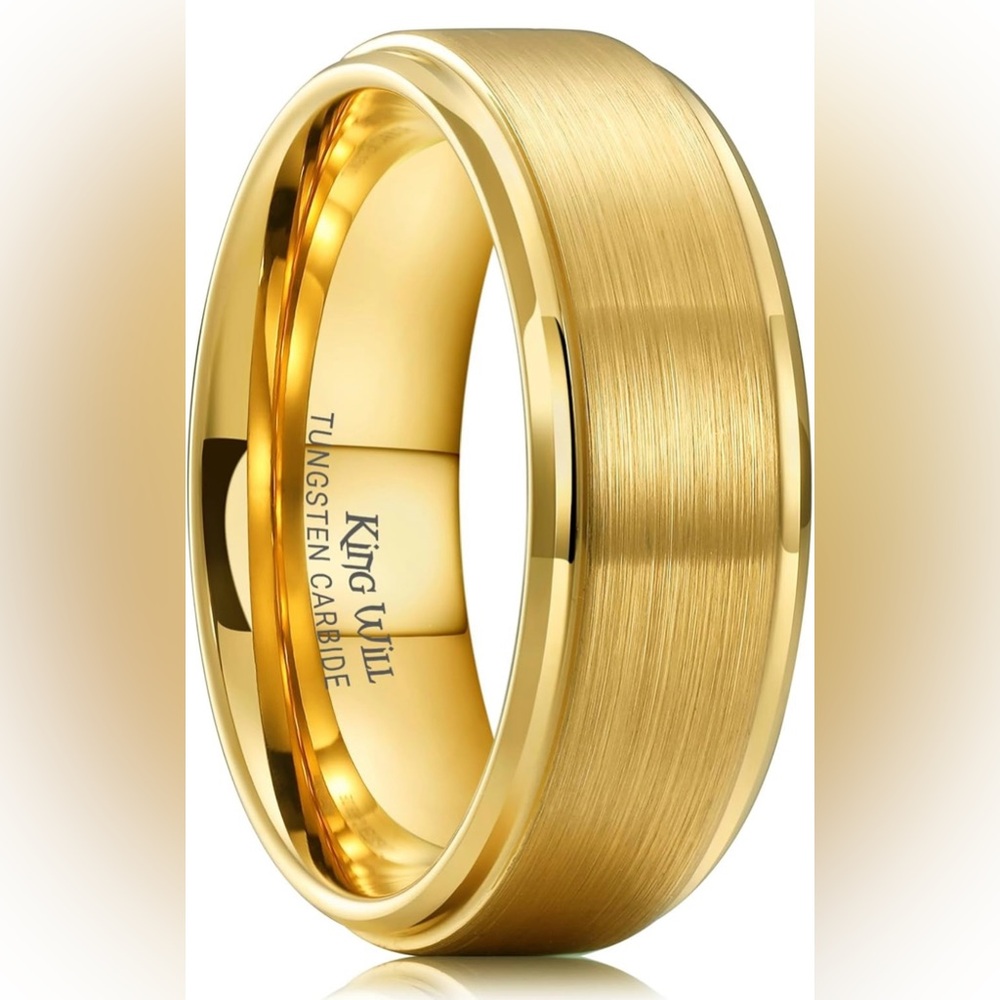 King Will Tungsten Carbide Wedding Band 14K Gold Plated, Size 8.5